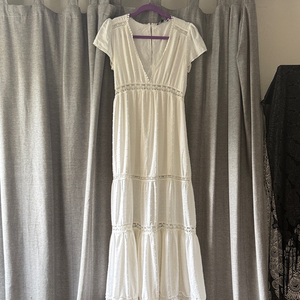 Aakaa White Maxi Dress with Lace Details
